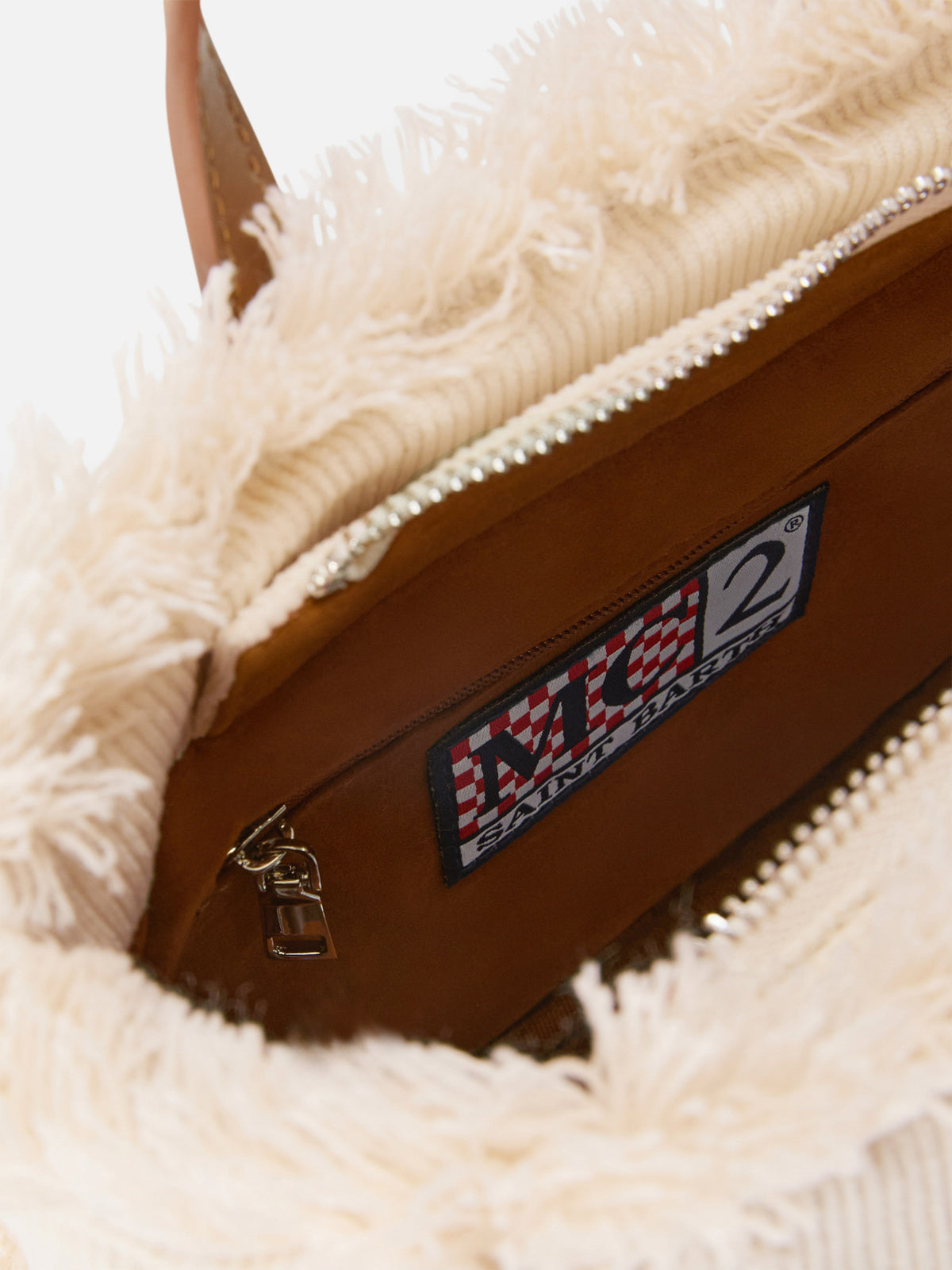 Bolso Mini Vanity de pana color off white con bordado del logo 