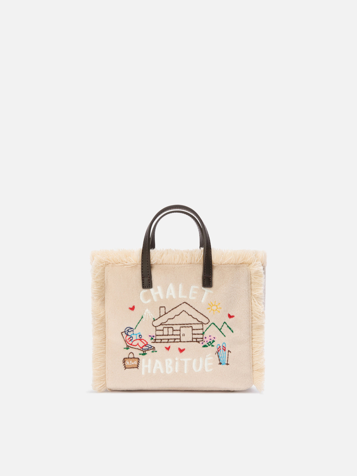Beige Mini Vanity felt bag with embroidered chalet