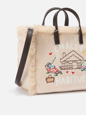 Beige Mini Vanity felt bag with embroidered chalet