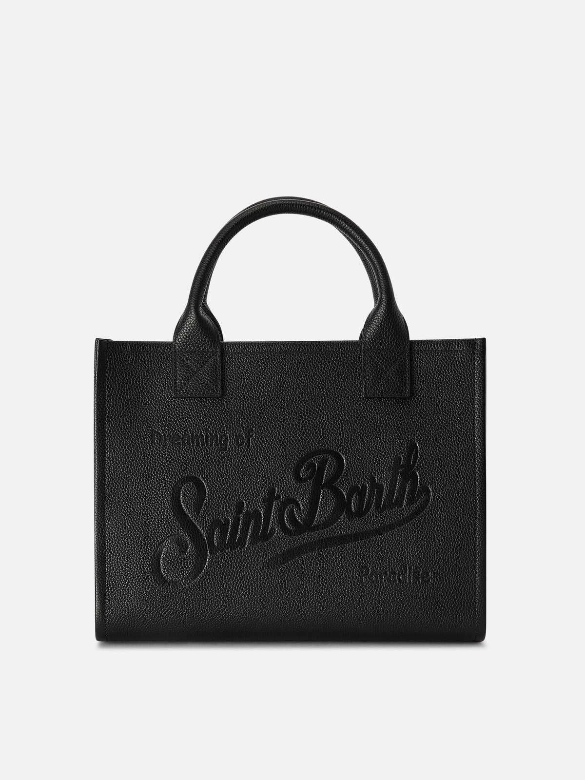 Borsa Large Vanity nera in pelle martellata con lettering logo