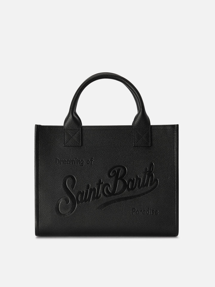 Grand vanity bag noir en cuir grainé avec lettrage logo 