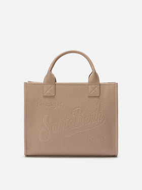 Borsa a spalla Vanity Bag Large in pelle martellata nocciola