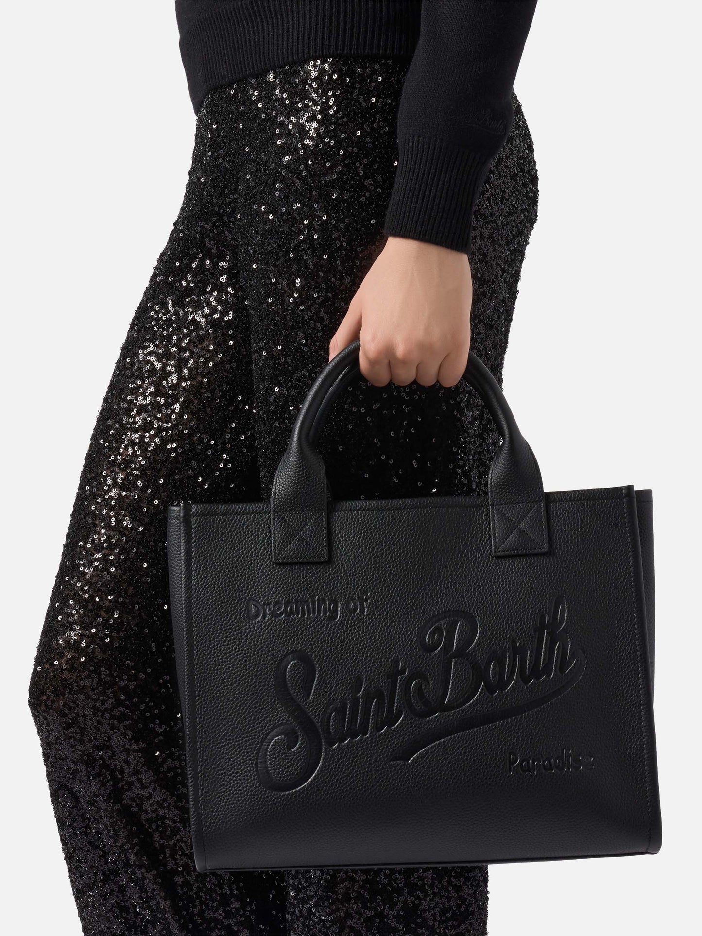 Vanity Bag Large Shoulder Bag in black hammered leather