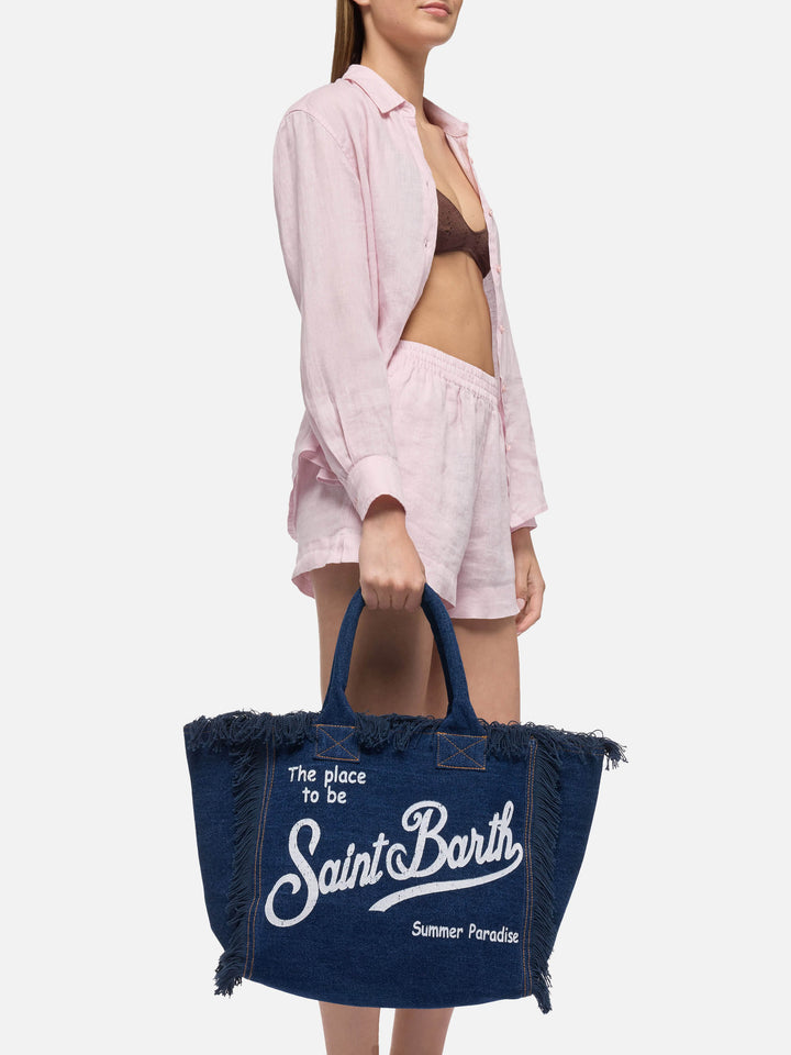 Borsa a spalla Vanity in tessuto denim scuro