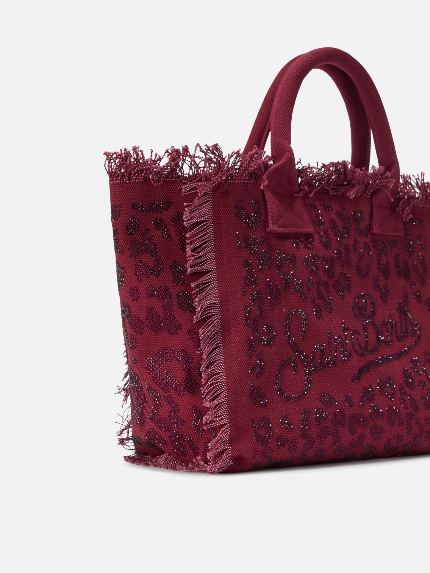 Regular Vanity canvas bag in leopard print with rhinestones