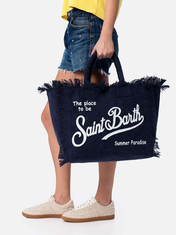 Borsa tote Vanity in tela di cotone blu navy