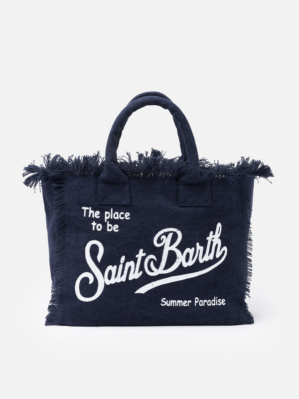 Borsa tote Vanity in tela di cotone blu navy