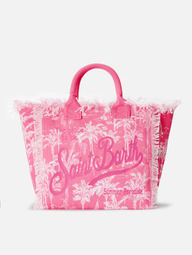 Borsa a spalla Vanity in canvas di cotone rosa con stampa toile de jouy