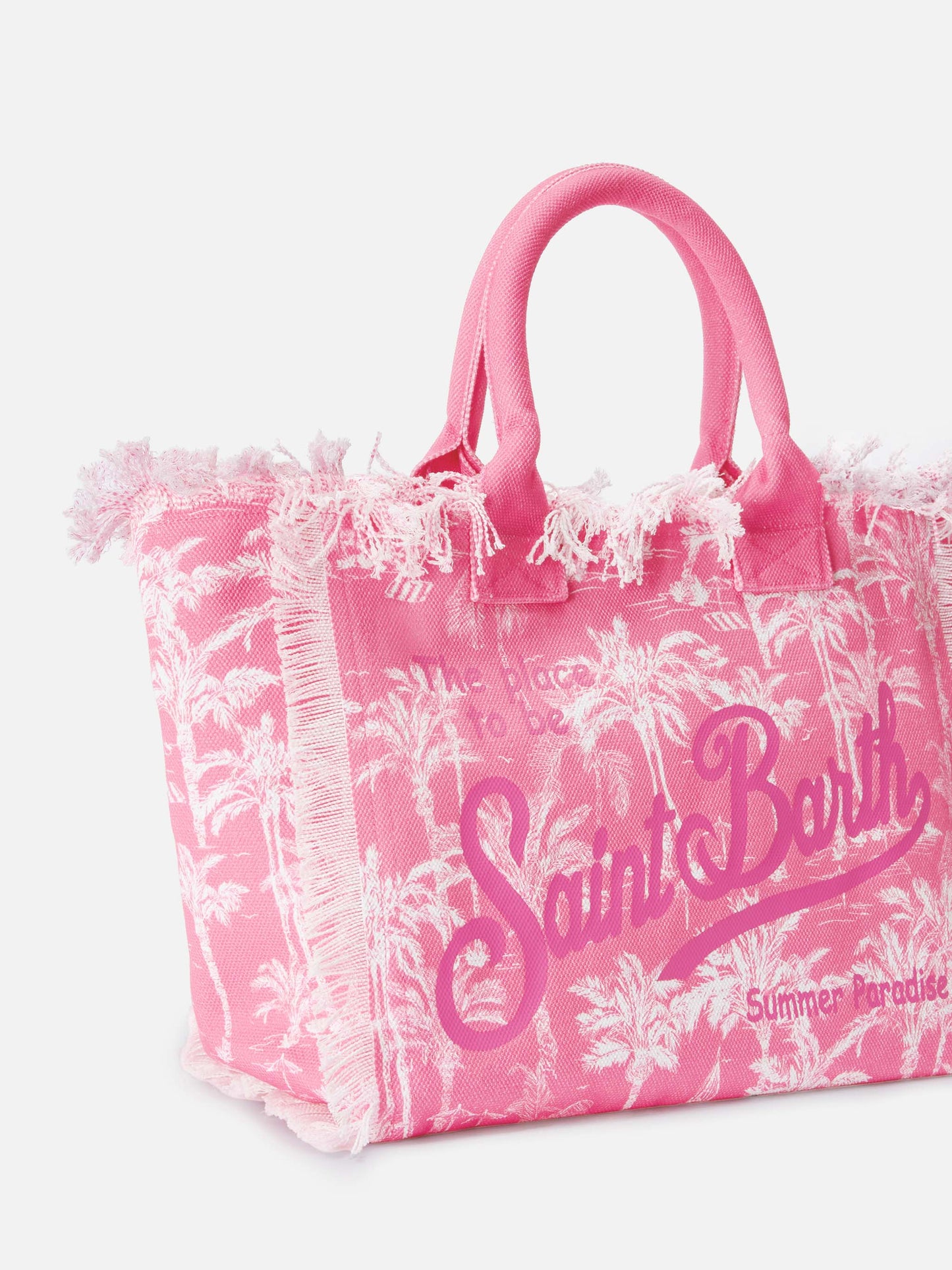 Borsa a spalla Vanity in canvas di cotone rosa con stampa toile de jouy