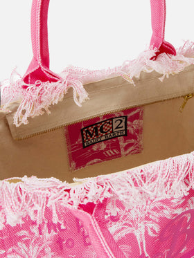 Borsa a spalla Vanity in canvas di cotone rosa con stampa toile de jouy