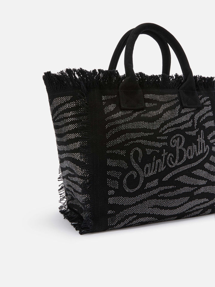Regular Vanity canvas bag in animalier print with rhinestones