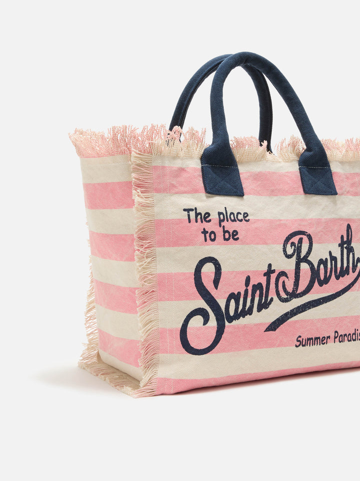 Regular Vanity canvas bag with pink horizontal stripes