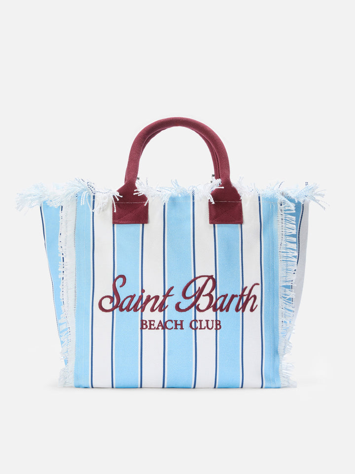 Canvas Vanity regular bag with light blue stripes and bordeaux details