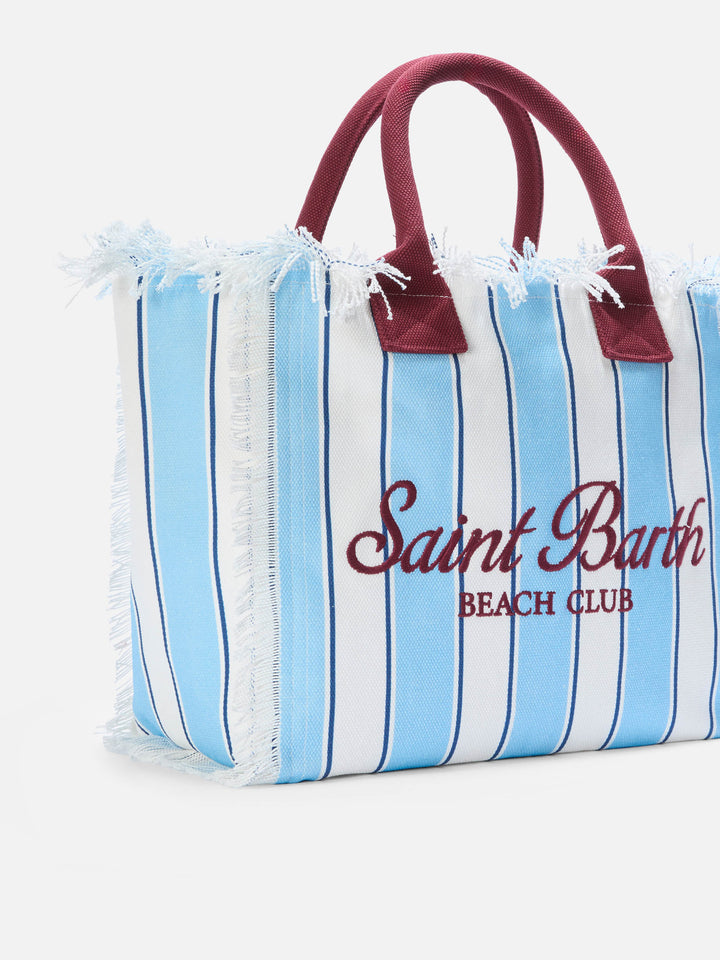Canvas Vanity regular bag with light blue stripes and bordeaux details
