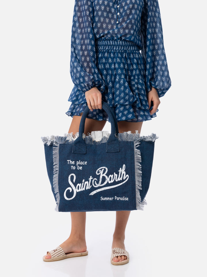 Borsa a spalla Vanity in canvas di cotone indaco