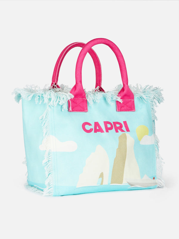 Borsa tote Vanity in tela di cotone cartolina di Capri