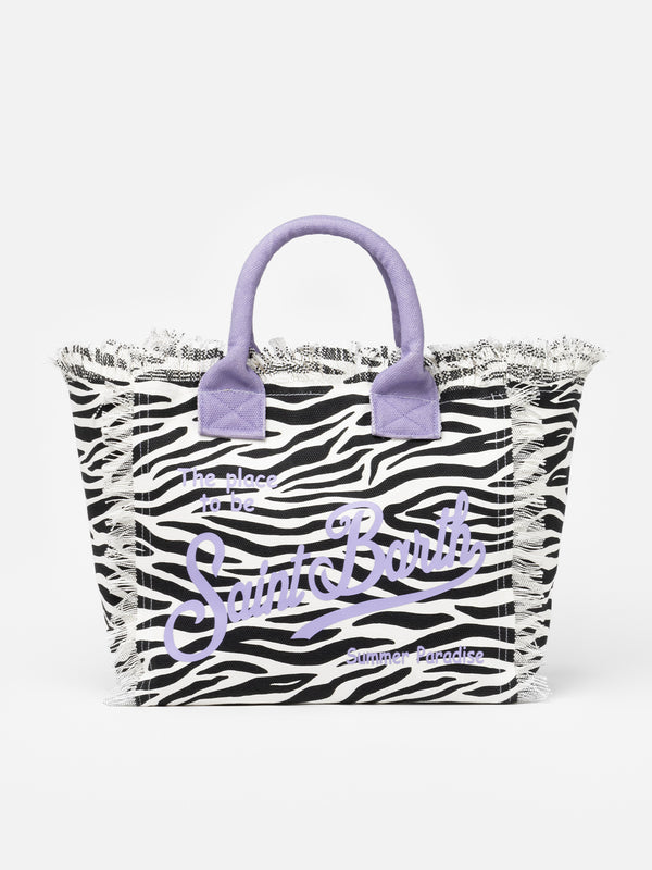 Borsa tote Vanity in tela di cotone zebrata