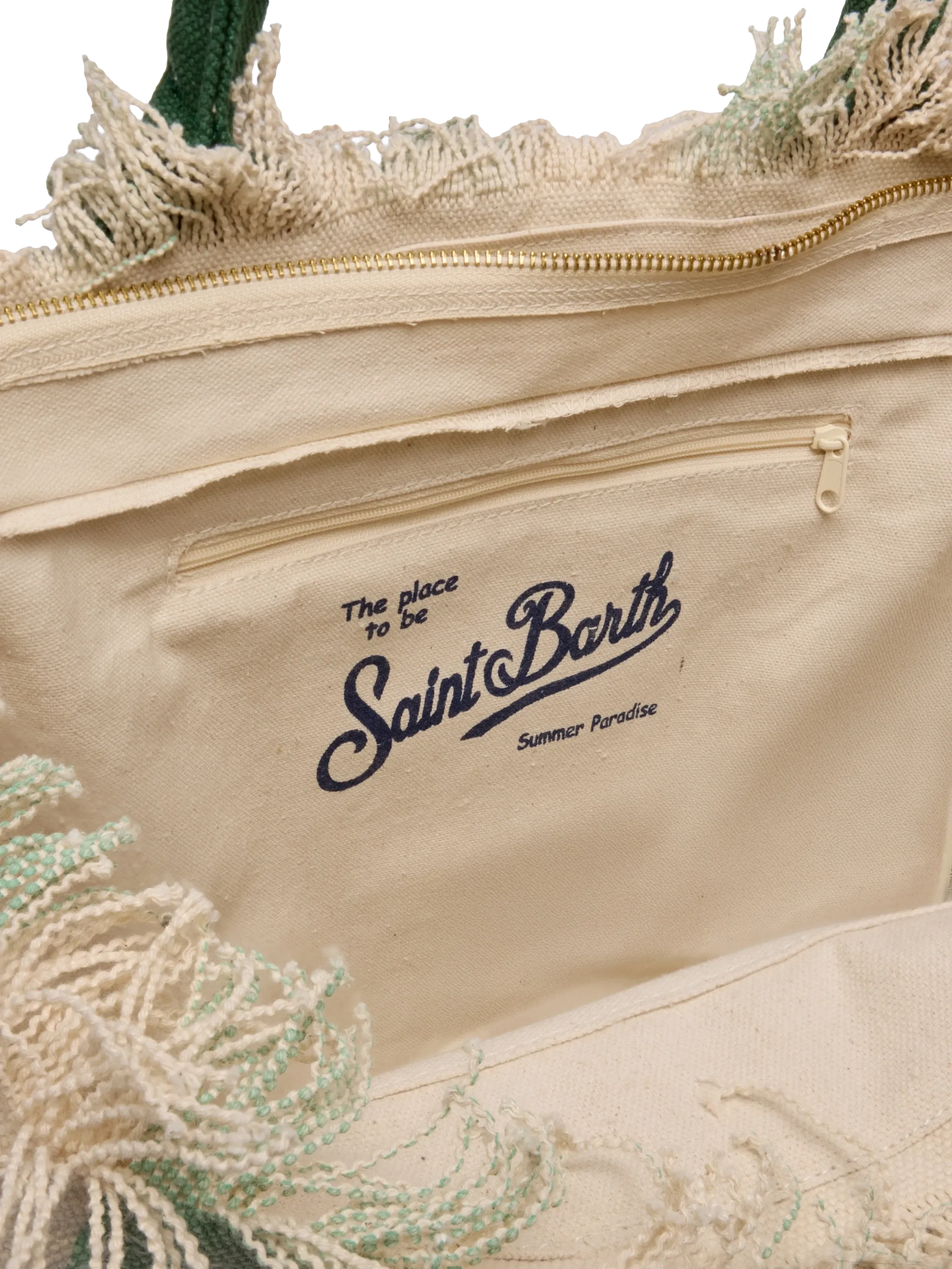 Cotton canvas Vanity tote bag with sage green striped print - MC2 Saint Barth