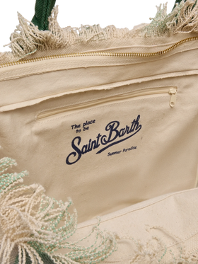 Cotton canvas Vanity tote bag with sage green striped print - MC2 Saint Barth