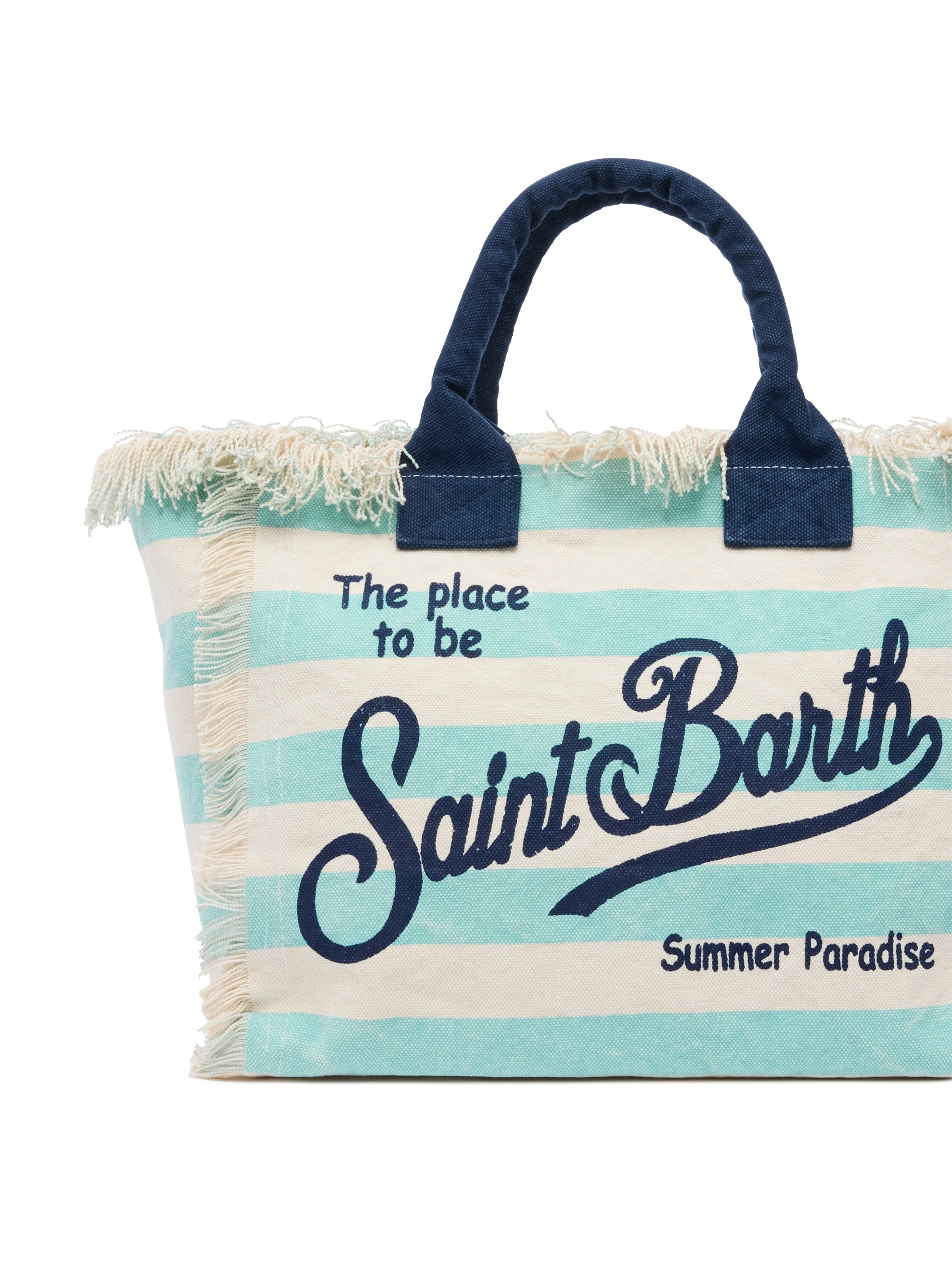 Cotton canvas Vanity tote bag with water green striped print - MC2 Saint Barth