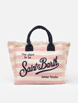 Borsa a spalla Vanity in canvas di cotone con stampa a righe rosa