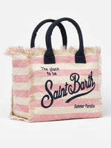 Borsa a spalla Vanity in canvas di cotone con stampa a righe rosa