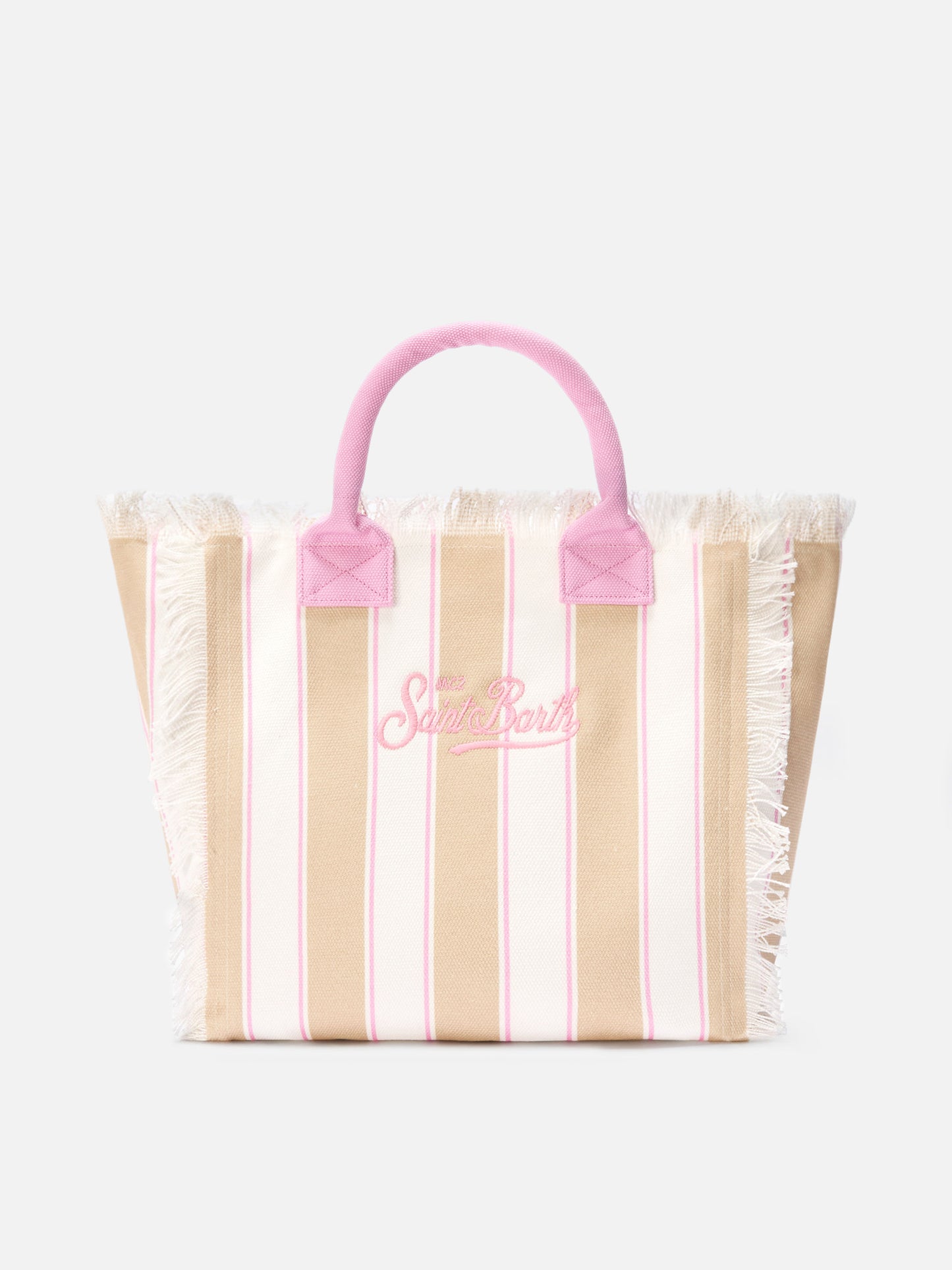Regular Vanity canvas bag with beige vertical stripes