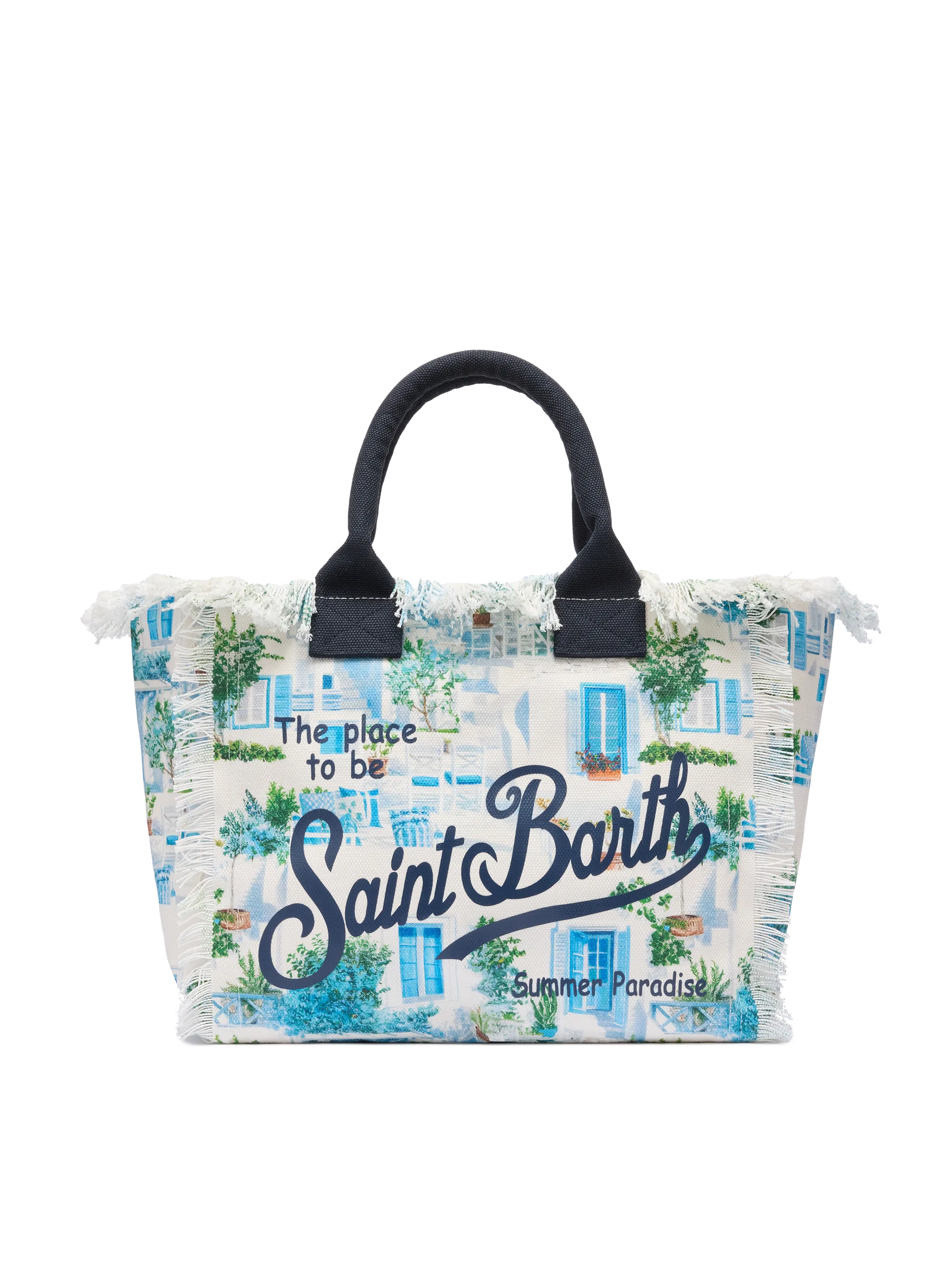 Cotton canvas Vanity tote bag with Greek windows print | AI CO-CREATED DESIGN BY RICKDICK - POWERED BY RED-EYE - MC2 Saint Barth
