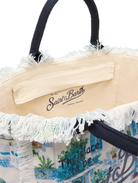 Cotton canvas Vanity tote bag with Greek windows print | AI CO-CREATED DESIGN BY RICKDICK - POWERED BY RED-EYE - MC2 Saint Barth