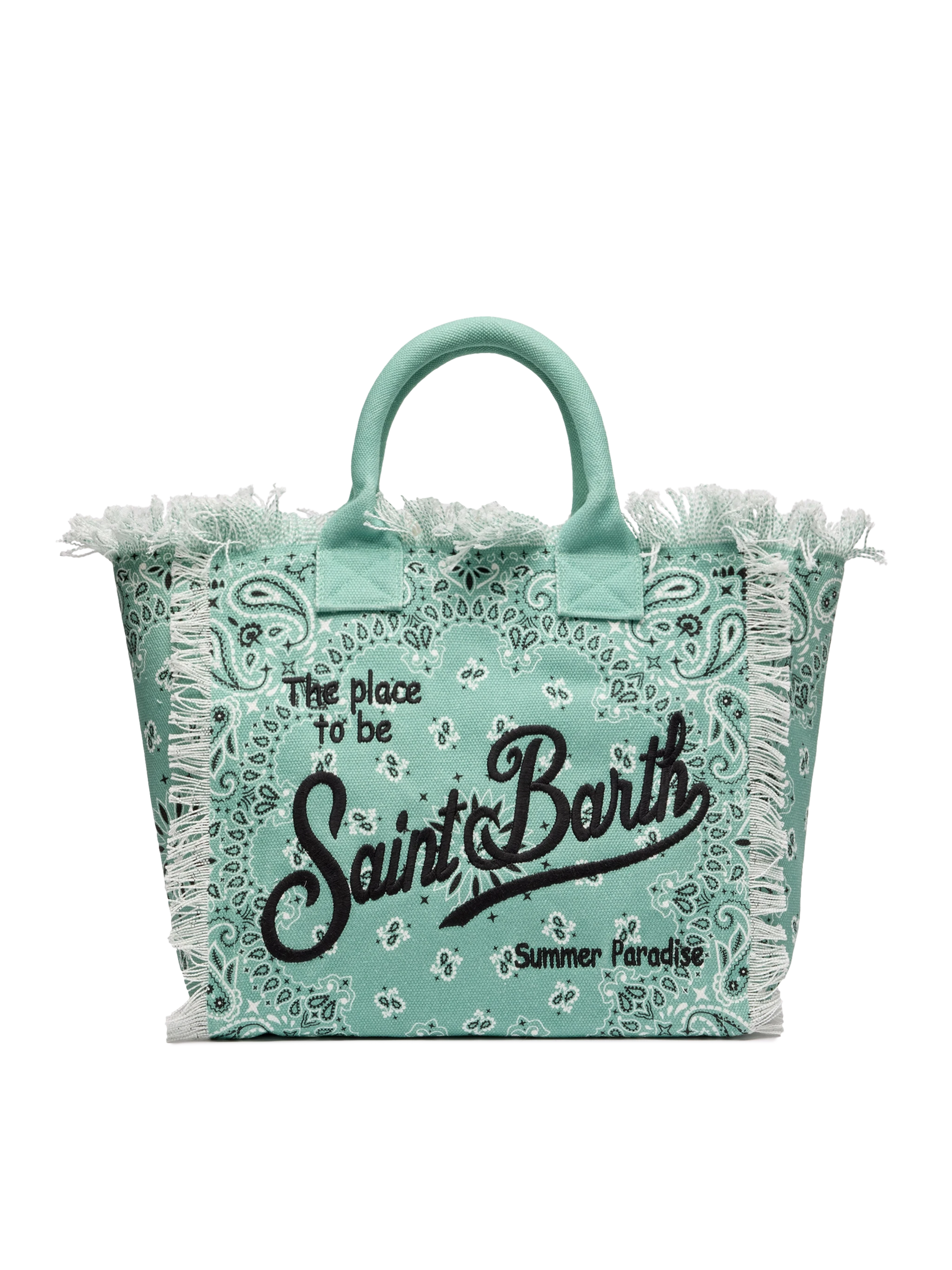 Sage green cotton canvas Vanity tote bag with badanna print - MC2 Saint Barth