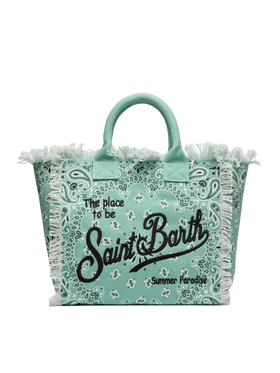 Sage green cotton canvas Vanity tote bag with badanna print - MC2 Saint Barth