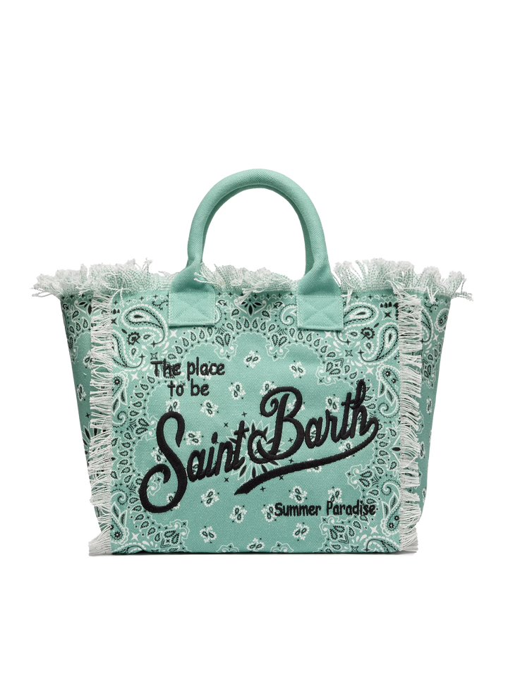 Sage green cotton canvas Vanity tote bag with badanna print - MC2 Saint Barth