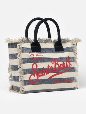 Cotton canvas Vanity tote bag with navy blue striped print
