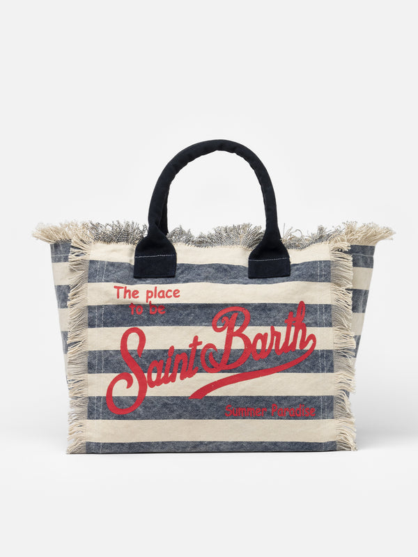 Blue striped cotton canvas Vanity tote bag