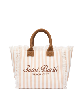 Cotton canvas Vanity tote bag with beige striped print