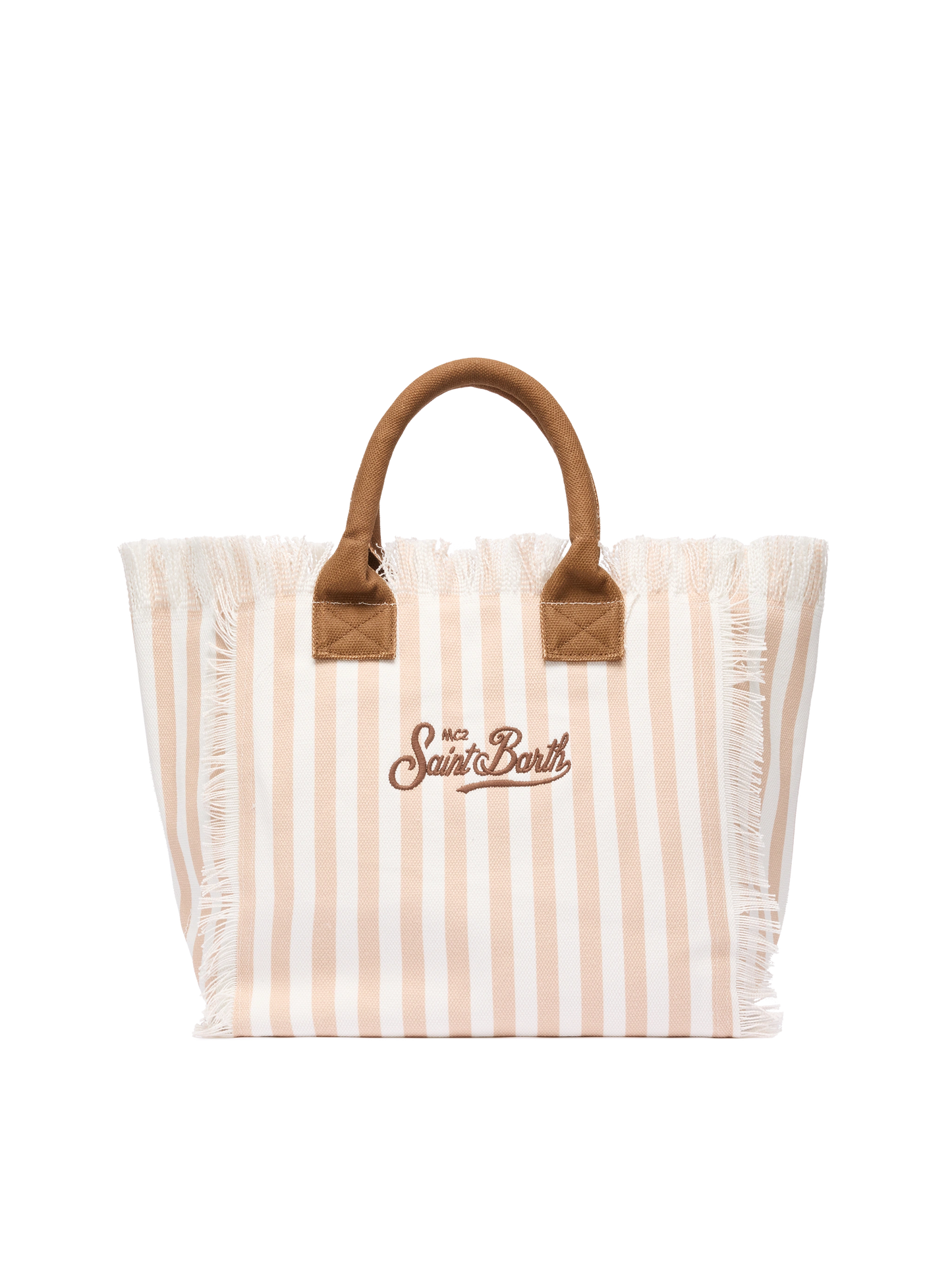 Cotton canvas Vanity tote bag with beige striped print