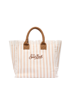 Cotton canvas Vanity tote bag with beige striped print
