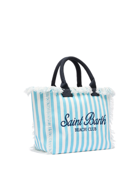 Cotton canvas Vanity tote bag with light blue striped print