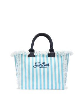 Cotton canvas Vanity tote bag with light blue striped print