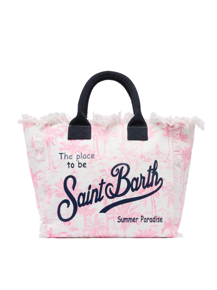 Pink cotton canvas Vanity tote bag with toile de jouy print - MC2 Saint Barth
