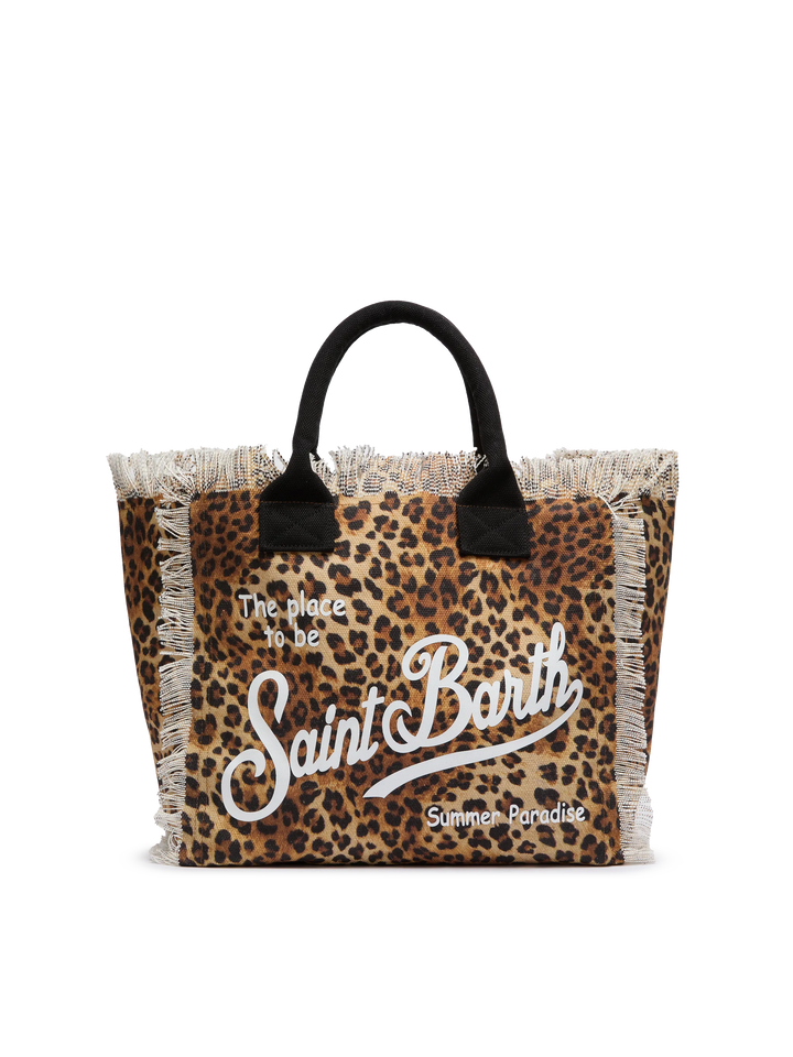 Borsa a spalla Vanity in canvas di cotone con stampa leopardata