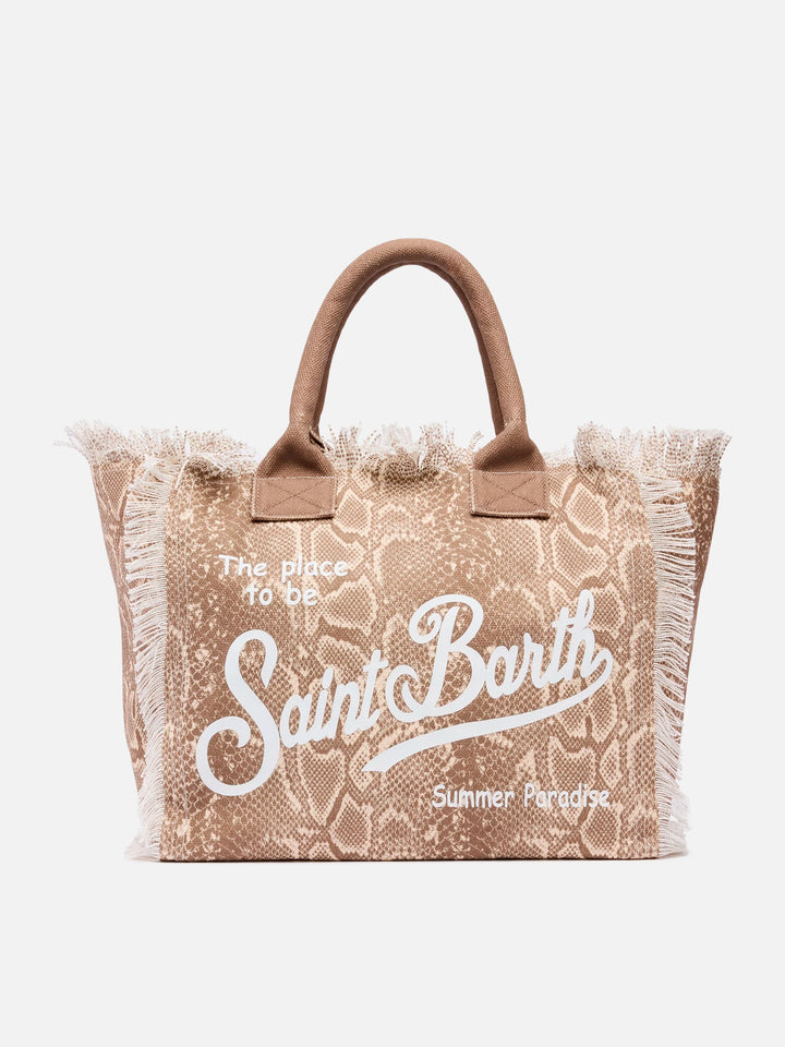 Vanity-Einkaufstasche aus Baumwollcanvas mit Schlangenhaut-Print