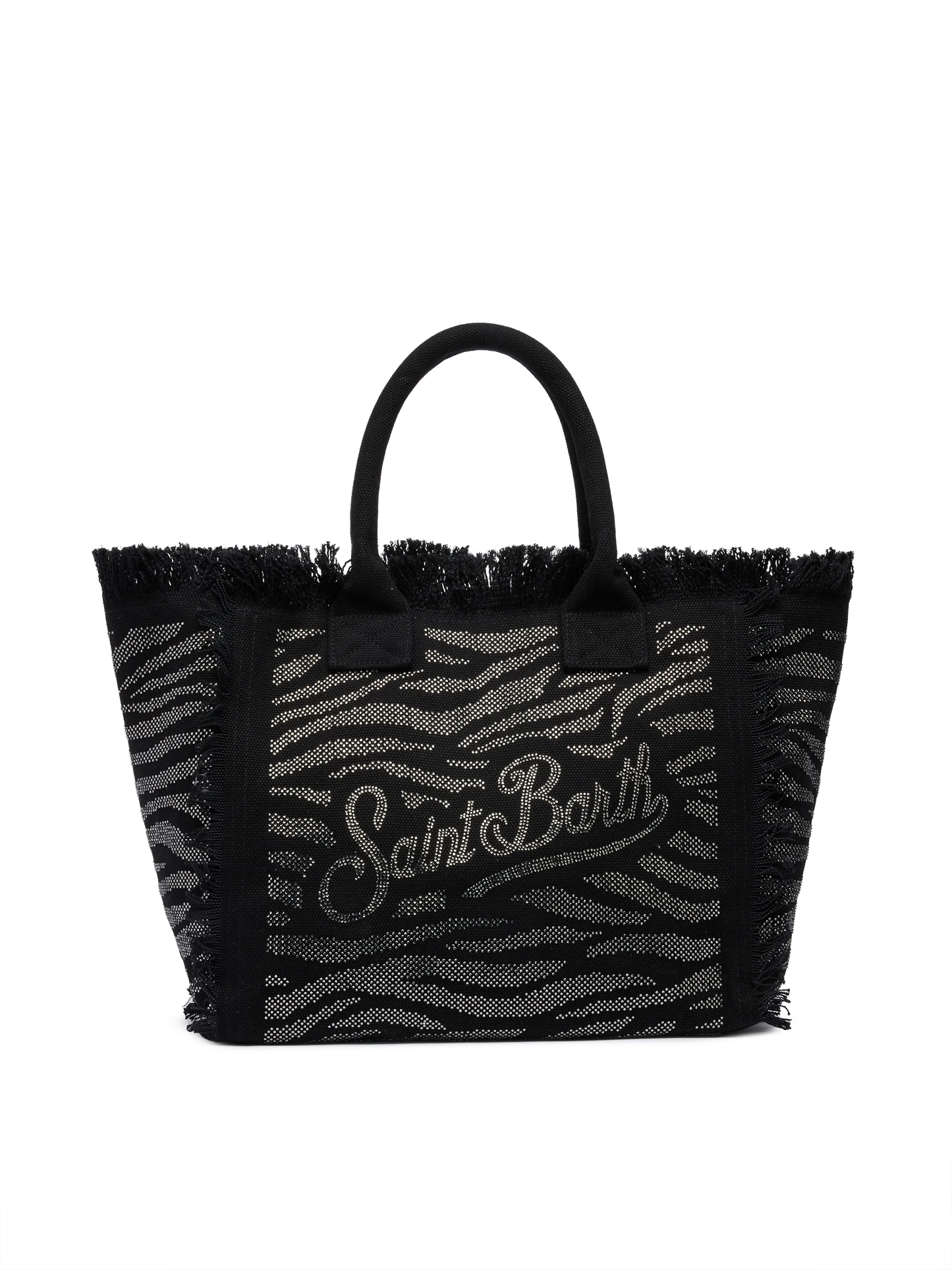 Black cotton canvas Vanity tote bag with zebra rhinestone embellishment - MC2 Saint Barth