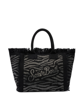 Black cotton canvas Vanity tote bag with zebra rhinestone embellishment - MC2 Saint Barth