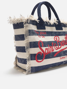 Blue canvas Vanity regular bag with horizontal stripes