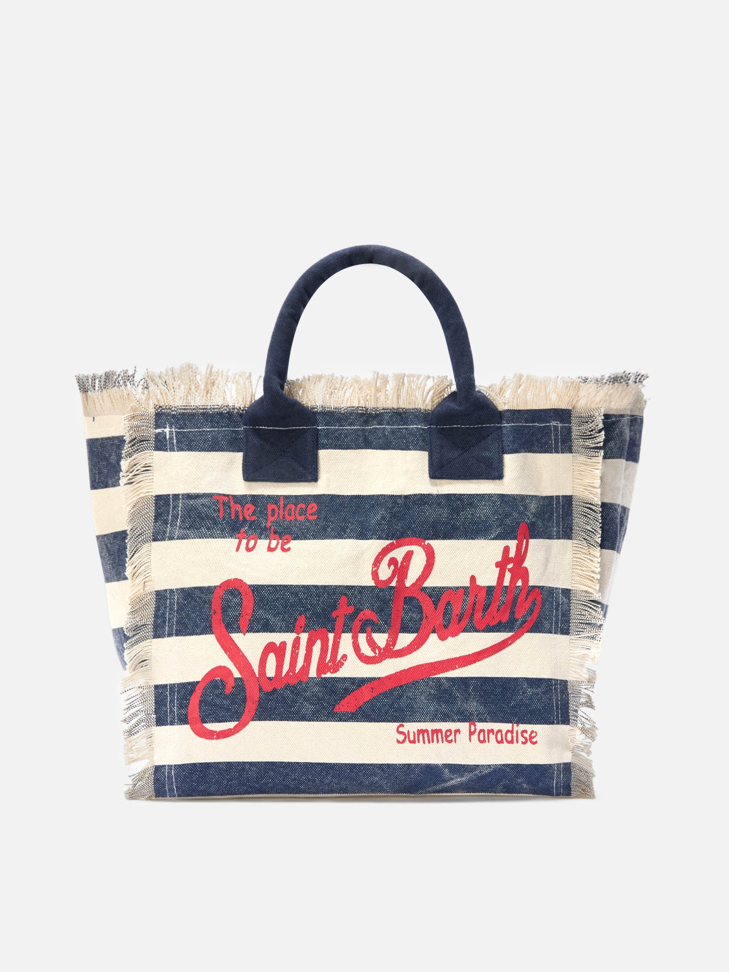 Blue canvas Vanity regular bag with horizontal stripes