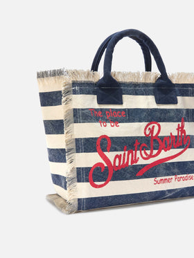 Blue canvas Vanity regular bag with horizontal stripes