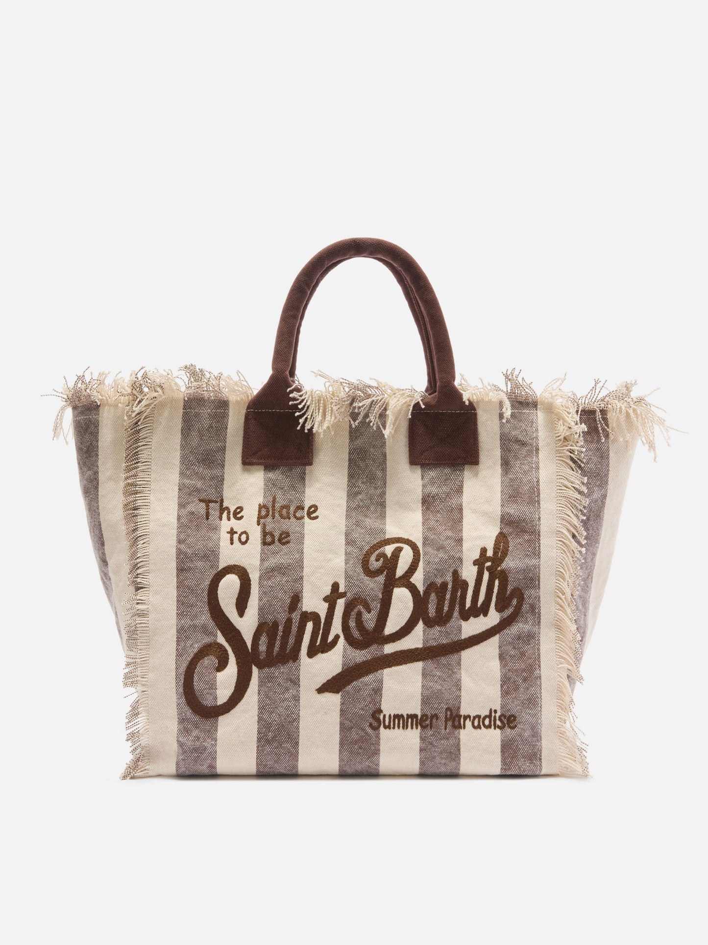 Brown canvas Vanity regular bag with vertical stripes
