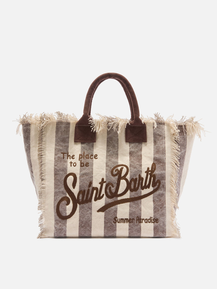 Brown canvas Vanity regular bag with vertical stripes