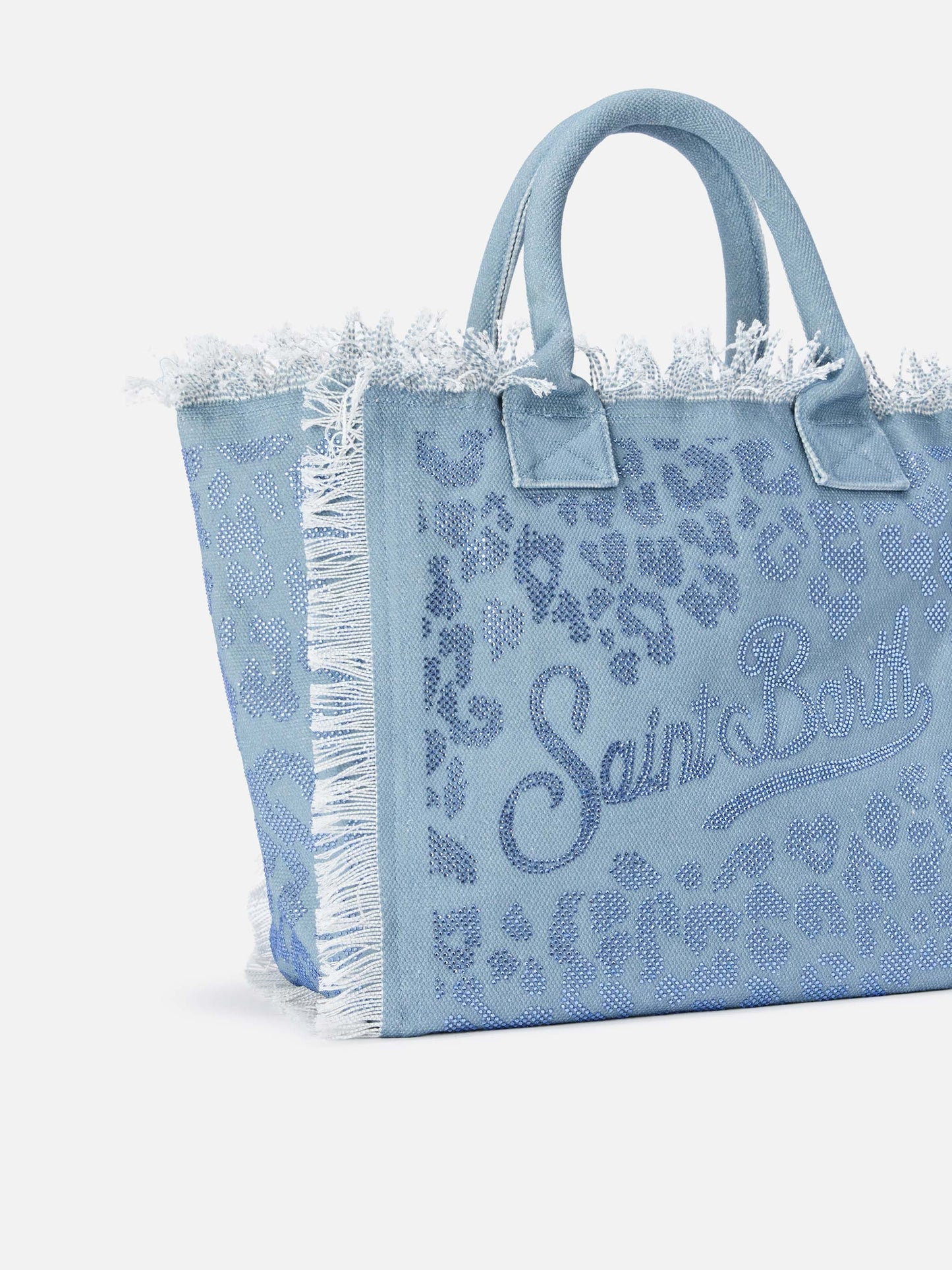 Bolso Vanity Blue Regular de lona con estampado de leopardo y strass 